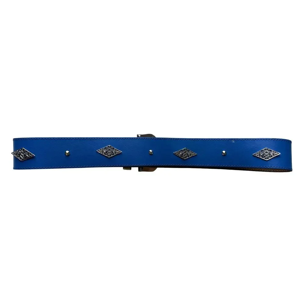 Vintage Christian Aujard Blue Leather Belt with Silver Buckle Size 32